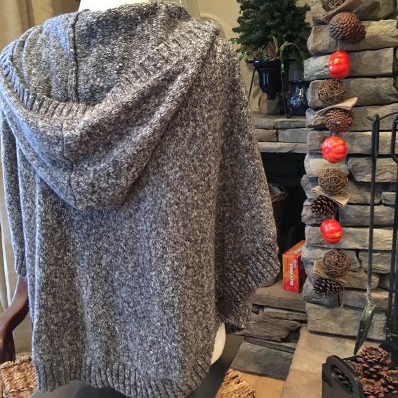 Gray Zip-up Hooded Poncho Sweater, Size S/M - Picture 7 of 8